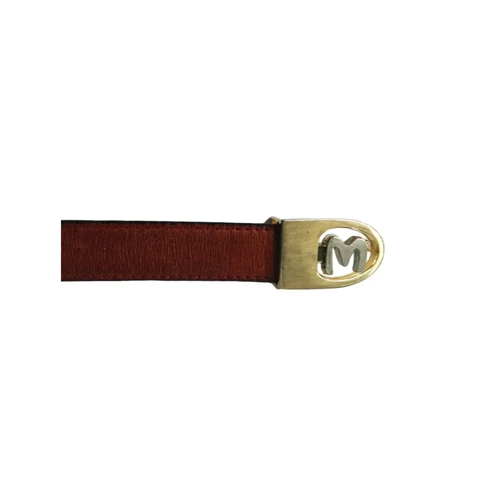 Vintage Womens Brown Leather Belt w/ Metal Buckle Letter M or W Z28